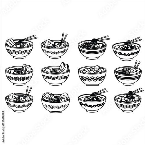set of vector icons of spaghetti bowls