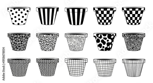 Collection of patterned flower pots feature modern geometric.