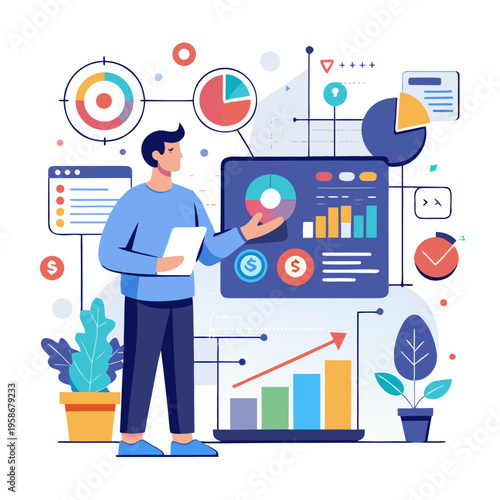 Customer segmentation and cluster analysis in marketing data analytics vector illustration