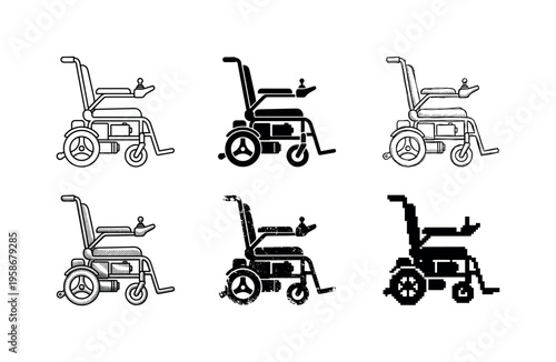 Six wheelchair silhouettes in simple black design