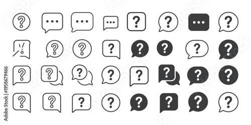 Ask Icons Collection, Thin Line and Glyph Solid Style Series, Question and Answer UI Symbols, Editable Vector Icons Set for FAQ, Help Support, Communication and User Interface Design