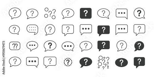 Ask Icons Collection, Thin Line and Glyph Solid Style Series, Question and Answer UI Symbols, Editable Vector Icons Set for FAQ, Help Support, Communication and User Interface Design