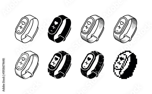 Black and white smartwatches displayed in various angles