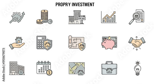 Business and Financial Icons Set for Investment and Management Concepts