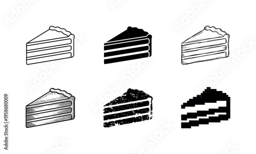 Six slice cakes in black and white