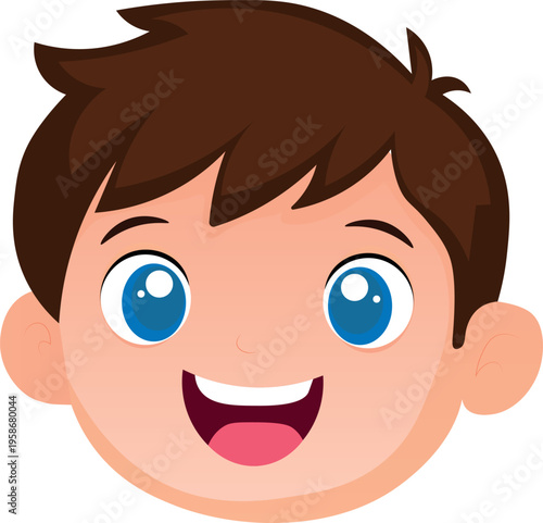  A head of a happy boy with eyes wide open in delight at what he saw