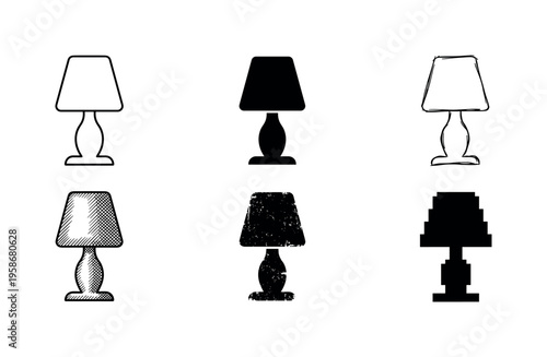 Six minimalist lamps in black and white