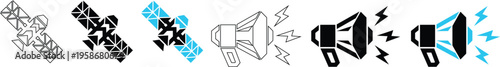 Modern Minimalist Satellite and Megaphone Vector Icon Set for Communication and Broadcasting Technology