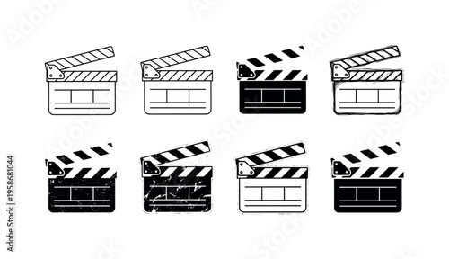 Film clapperboards shown in simple black and white design