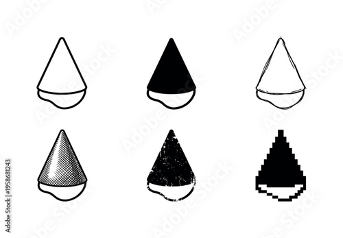 Six cone-shaped objects arranged in two rows
