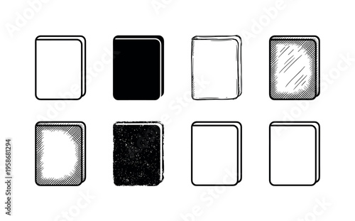 Minimalist design shows eight square shapes in black and white