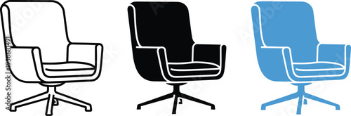 Three office chairs in different colors