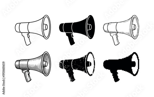 Six megaphones arranged in two rows