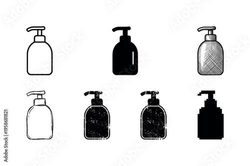 Six soap dispenser silhouettes in two rows