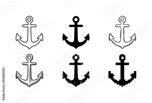 Six anchor icons in black and white