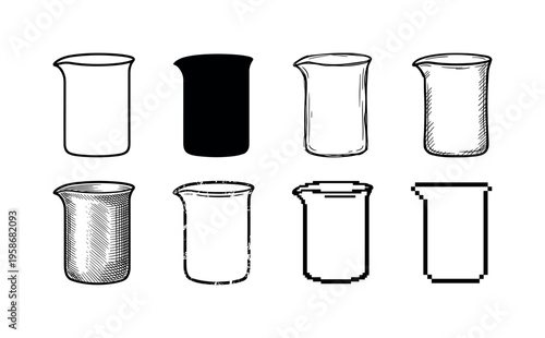Six beakers arranged in two rows