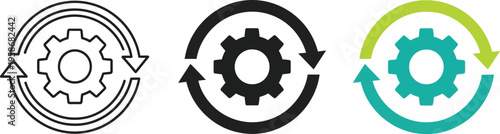 Gear icons with circular arrows in black white and green