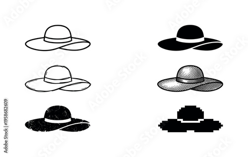 Six hats in black and white styles