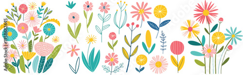 Beautiful Romantic Flower Collection with Roses, Leaves and Floral Bouquets, Elegant Flower Compositions for Wedding Invitation, Greeting Card, Valentine Design and Botanical Decoration Vector