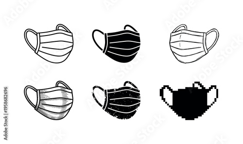 Six face masks arranged in two rows