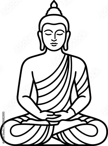 Schilderij op canvas Black silhouette of the Buddha sitting  Vector illustration