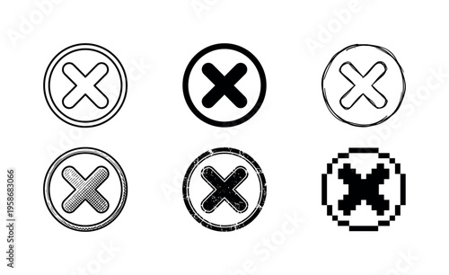 Six circular cross icons displayed in varying styles