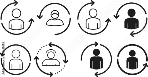 Interconnected people icons in circular arrows