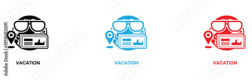 Flat design vacation concept with retro sunglasses and camera on tropical background