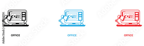 flat design laptop icons with hand gestures for office productivity and remote work