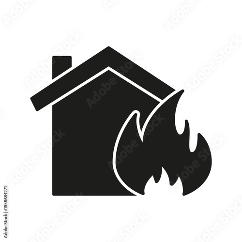 House On Fire Solid Icon. Home Safety, Fire Hazard, And Emergency Preparedness Silhouette Symbol. Fire Risk Awareness. Isolated Vector Illustration