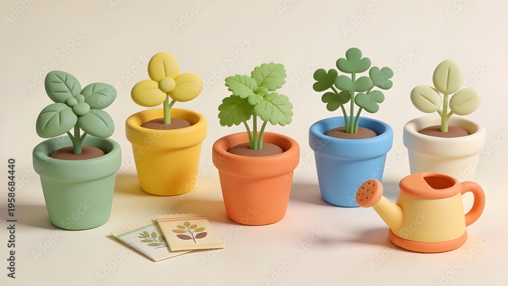 Obraz premium Creative Botanical Illustration Highlighting Colorful Plants and Tools