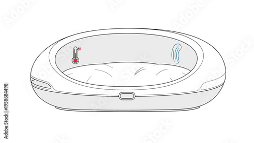 Sleek modern pet bed design featuring built-in temperature controls with hot and cold indicators for ultimate pet comfort.