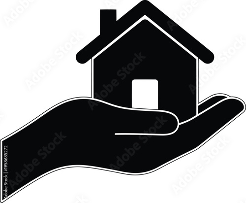 Home Care Icon – House in Hand Symbol for Property Protection