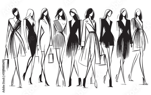 abstract fashion models sketch, minimalist line art sketch style