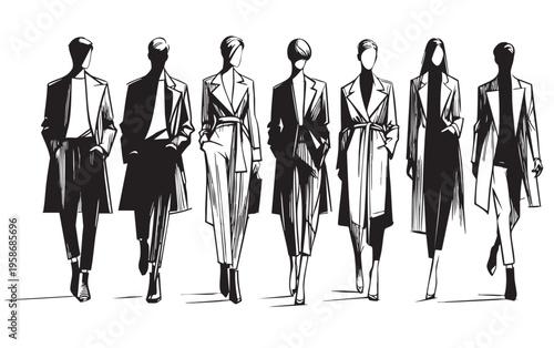 abstract fashion models sketch, minimalist line art sketch style