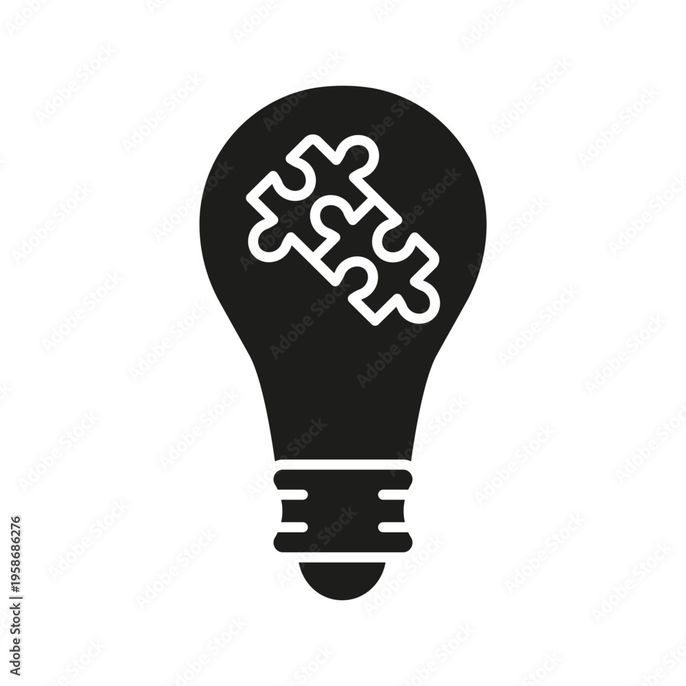Fototapeta premium Light Bulb With Puzzle Pieces Solid Icon. Innovation, Problem Solving, And Creative Thinking Silhouette Symbol. Idea Generation And Strategy Development. Isolated Vector Illustration