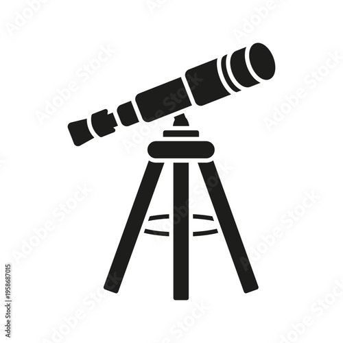 Telescope On Tripod Solid Icon. Astronomy Exploration, Stargazing, And Space Observation Silhouette Symbol. Celestial Viewing Equipment. Isolated Vector Illustration
