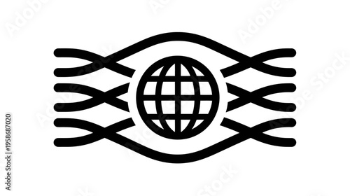 Abstract global network icon with connected lines. International communication, digital technology, worldwide data exchange symbol.