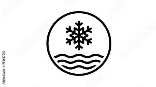 Cold Water Wash Icon Vector with Snowflake and Waves Symbol for Laundry and Fabric Care Instructions. Low Temperature Cleaning Graphic.