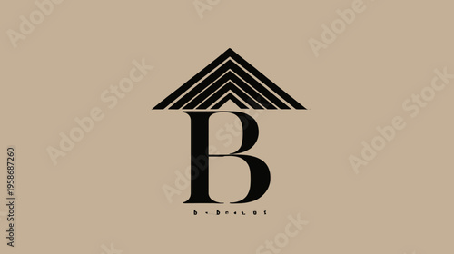 Abstract letter B with upward pointing geometric triangle design. Modern initial B symbol in beige background, business concept.