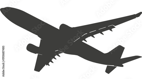 Commercial Airplane Silhouette Flying - Generic Aircraft Vector Icon for Travel, Aviation, and Transport Concepts