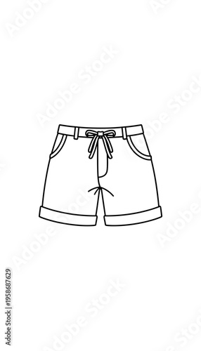Drawn illustration of casual shorts with pockets and drawstring  