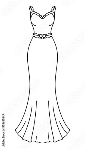 Elegant evening dress design with lace detailing and fitted bodice  