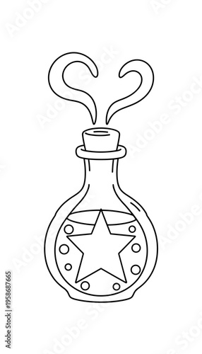 Magic potion bottle with star and swirls in simple line art  