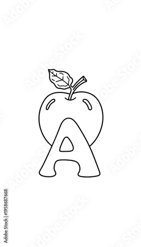 Apple illustration with letter A in minimalist design  