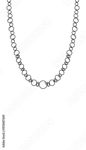 Silver circular chain necklace with round links on white background  