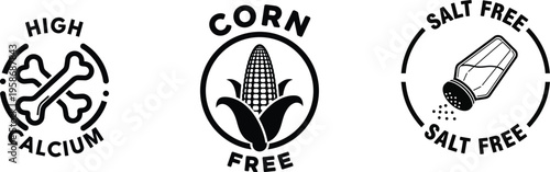 Food nutrition labels with calcium corn and salt free symbols