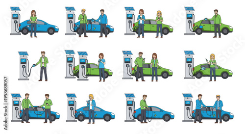 Electric car charging station scenes