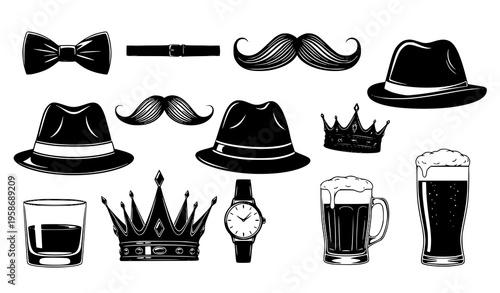 Dad celebration accessory silhouettes vector collection retro father tribute design elements