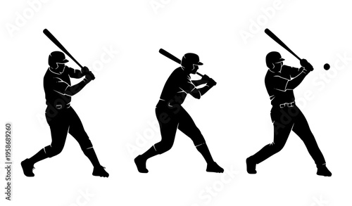 Baseball hitting stance silhouette icons athletic sports figure vector design collection